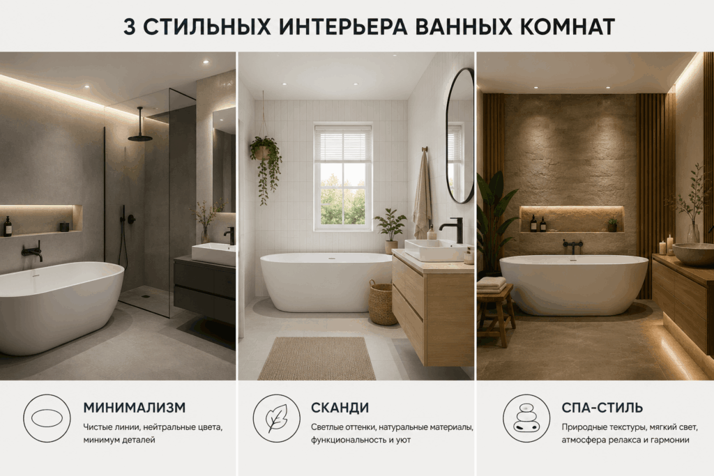 Три стильных интерьера ванной комнаты Три стильных интерьера ванной комнаты