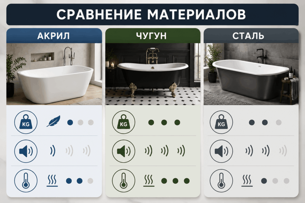 равнение популярных материалов ванн Сравнение популярных материалов ванн