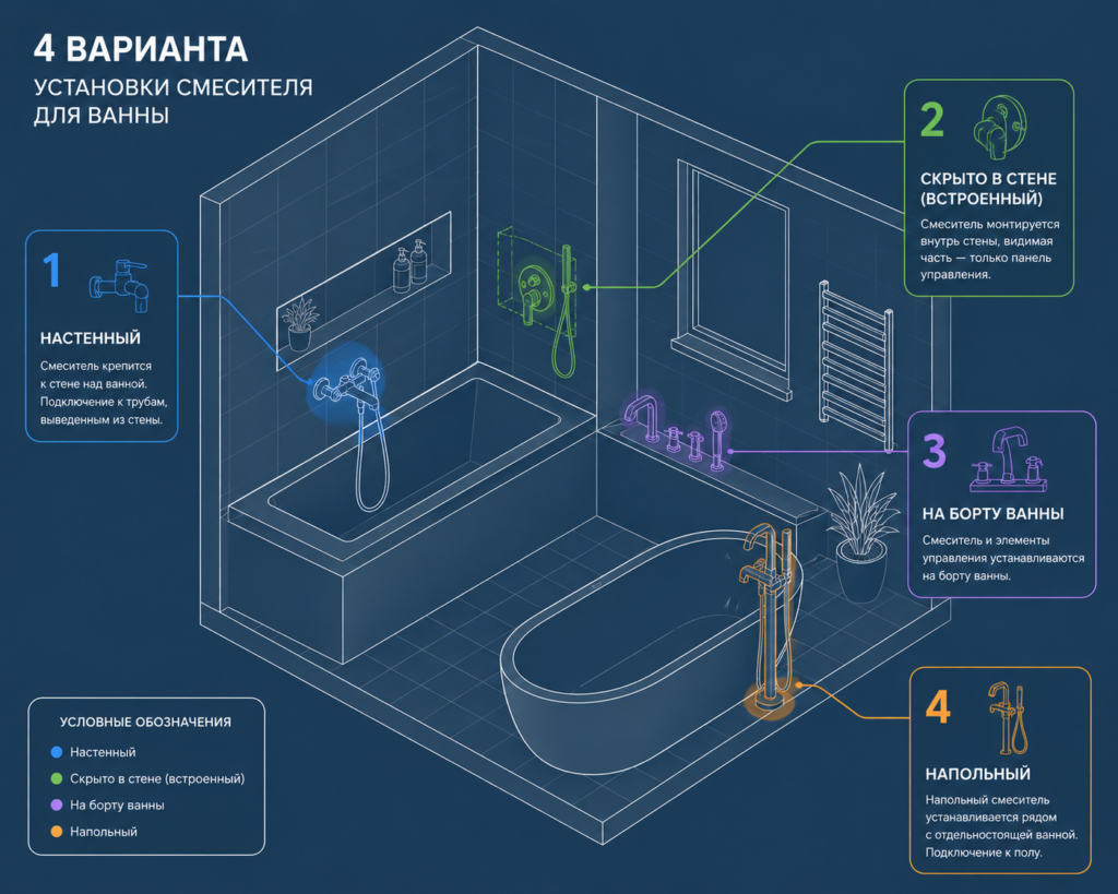 Варианты установки смесителя Варианты установки смесителя